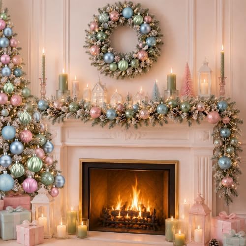 Lunmon 64 Pcs Pastel Christmas Ball Ornament 1.57/1.97/2.36 Inch Xmas Bulbs