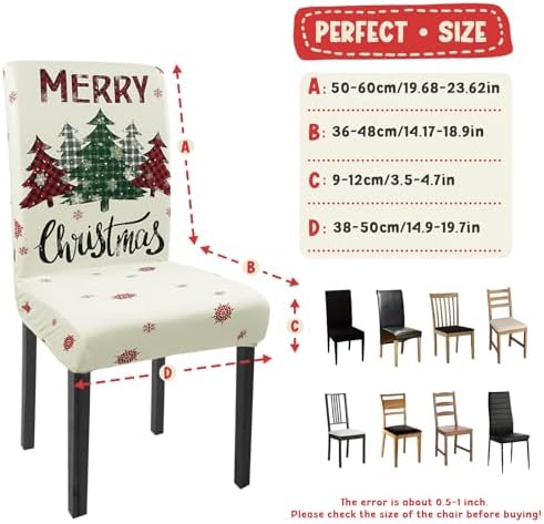 Christmas Chair Covers Set of 6 Xmas Tree Snowflakes Buffalo Plaid Stretch Parsons Chair Slipcovers for Winter Christmas Dining Room Decor Chair Seat Protectors(Christmas Red,6PCS)