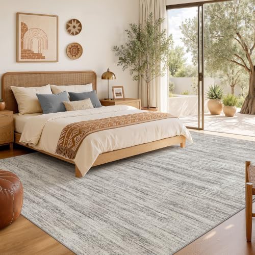 Nakagishi 10X12 Area Rugs Living Room: Washable Large Vintage Rug Neutral Non-Slip Soft Stain Resistant Indoor Carpet