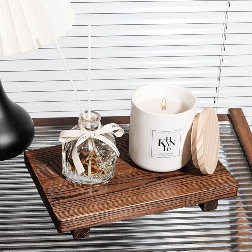 Bathroom Counter Organizer Wood Pedestal Stand Farmhouse Decorative Tray / Dark Brown / 9 x 6 x 1.6
