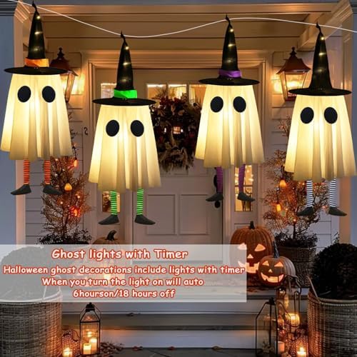 Halloween Decorations Outdoor, Spooky Ghost Halloween Decor with Witch Hat