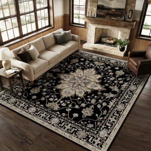 RELEANY Washable Area Rug, Square 10'x10', Black/Neutral