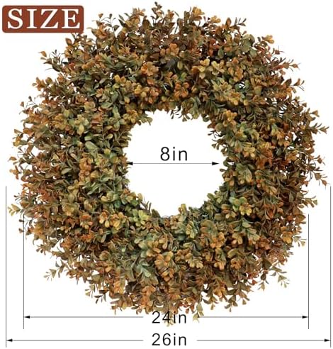 26''Large Artificial Fall Boxwood Wreath for Front Door Decor(Orange-Green)
