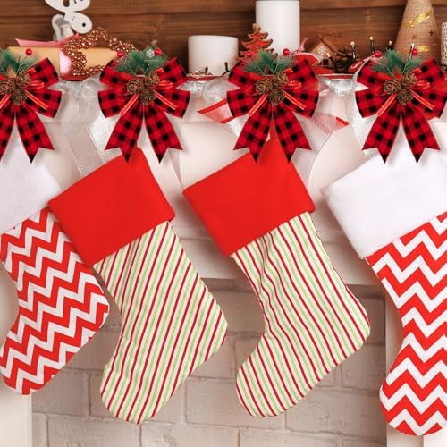 Syhood 6 Pcs Christmas Bows Xmas Velvet Bows Tree Decor, Buffalo Plaid