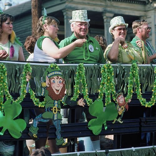 St Patricks Day Garland Decor,50Ft Glitter Tinsel Irish Shamrock Garland Decorations for Tree Mantle Bedroom Office Classroom Party Indoor Outdoor Holiday Home Green Gold