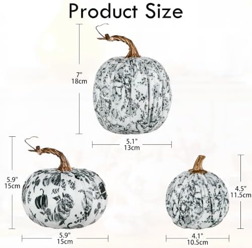 3 Pcs Velvet Fake Pumpkins, Black and White Fall Decor for Home Indoor