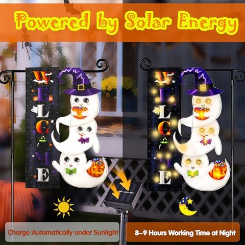 Halloween Lighted Garden Flag, Ghost Yard Decor, 28x40 In