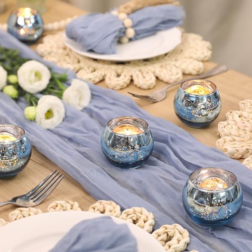 Volens 24PCS Blue Votive Candle Holder Bulk, Round Mercury Glass Votives