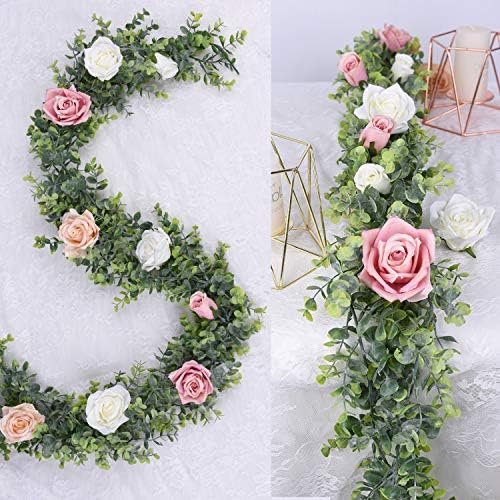 DearHouse Faux Eucalyptus Garland Plant, 2 Pack Artificial Vines Hanging Eucalyptus Leaves Greenery Garland for Wedding