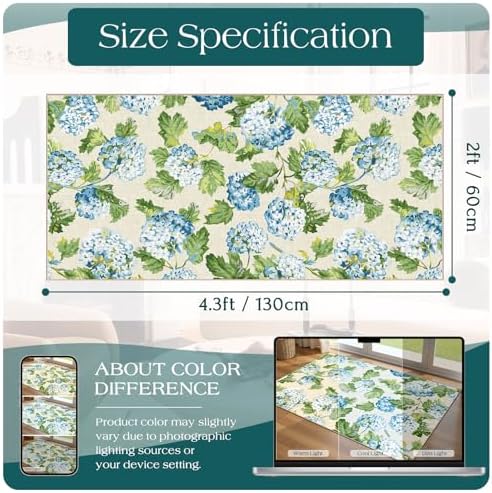 Front Door Mat Indoor Entrance - 2x4.3 Light Blue Green Floral Rug