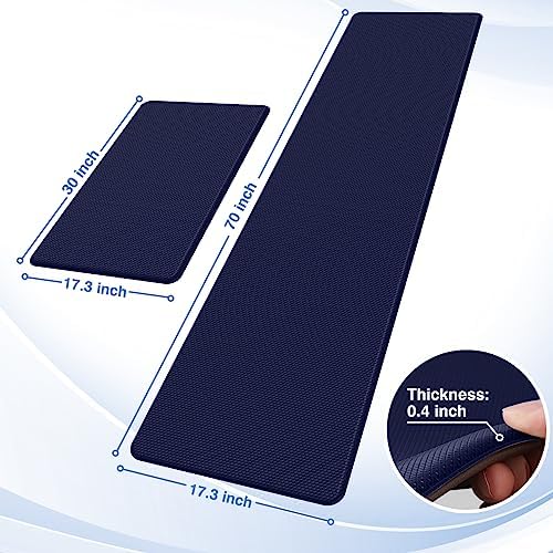 StepRite Kitchen Mats for Floor, 2-Piece Anti-Fatigue Kitchen Rugs, Blue