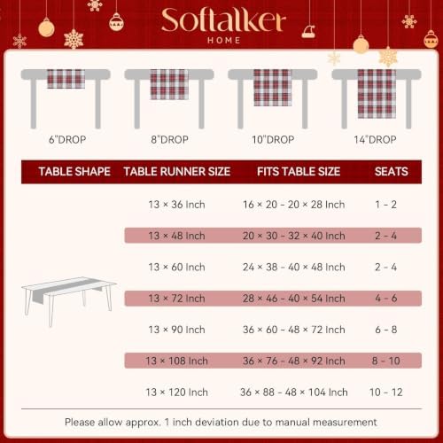 Softalker Christmas Checkered Table Runner, Red and White, 13 x 70 Inch