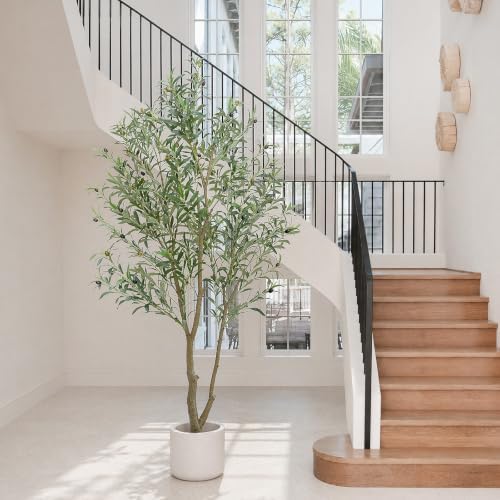 Faux Olive Trees Indoor, 7FT Tall Fake Olive Tree with Black Planter