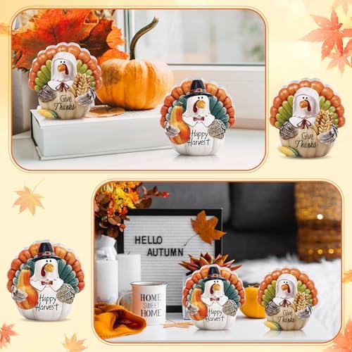 Menkxi 2 Pcs Thanksgiving Turkey Figurines Wooden Turkey Decor for Home Fall Harvest Indoor Table Centerpieces for Autumn Fall Thanksgiving Home Office Desk Party Supplies