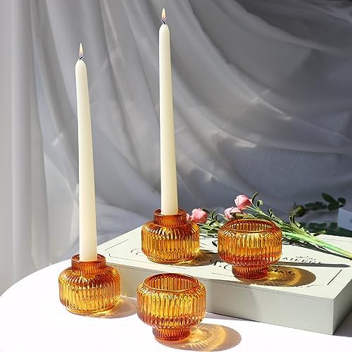 Woho 8pcs Candle Sticks Holder Decor, Amber Taper Candle Holders for Fall