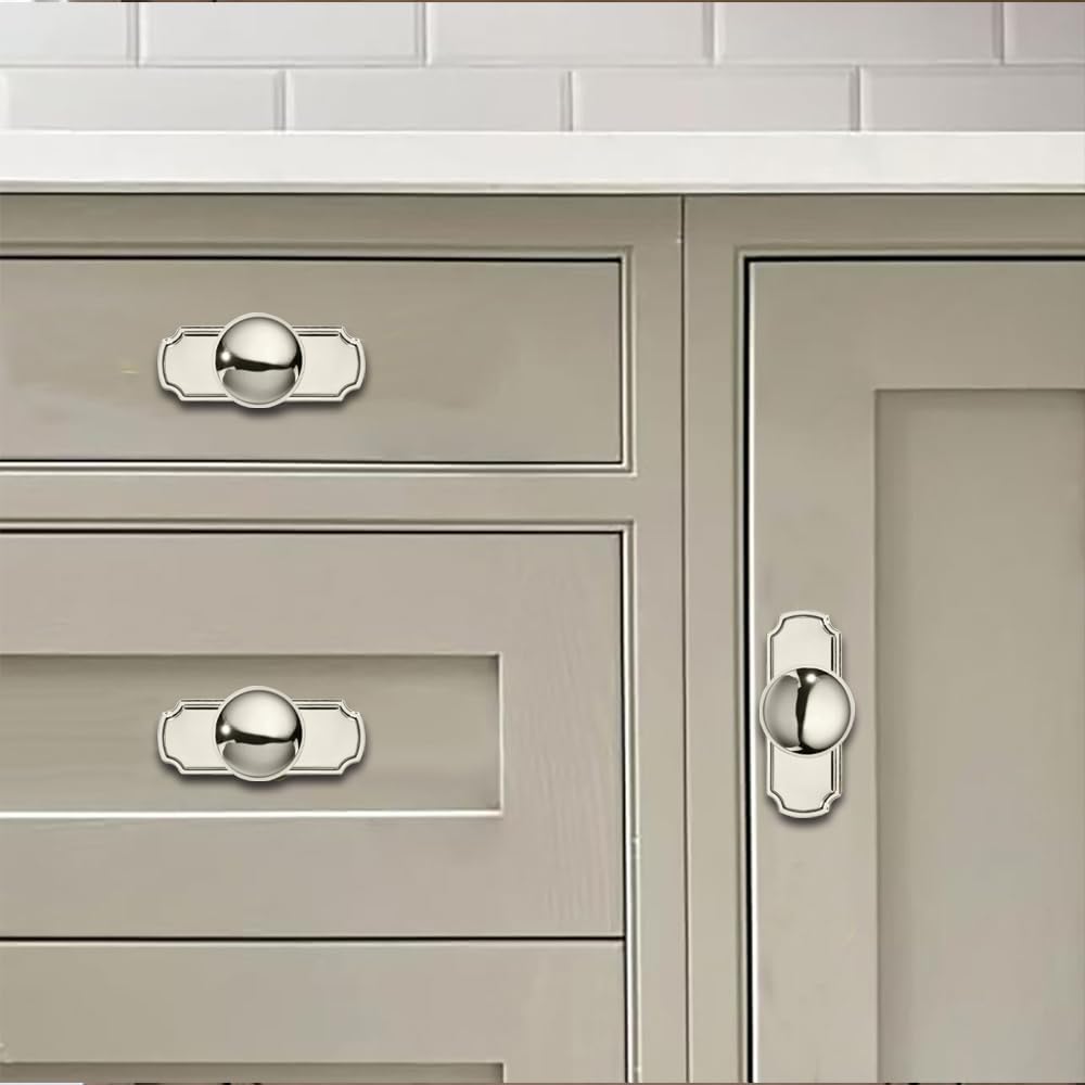 10 Pack 1-1/4 inch Backplate for Cabinet Knobs Polished Nickel Drawer Knobs Cabinet Hardware Vintage Knobs with