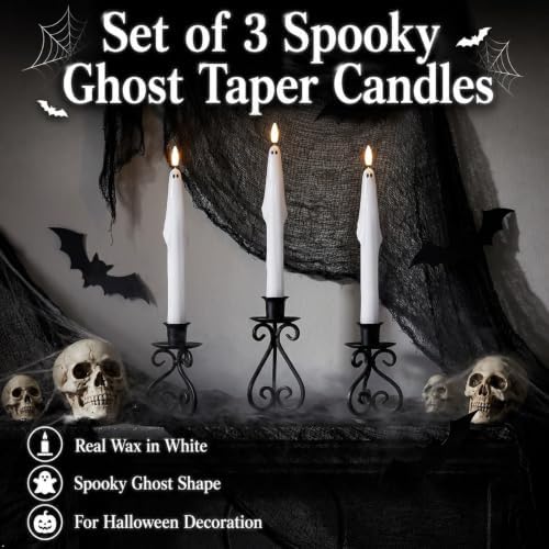 Fanna Real Wax Ghost Flameless Taper Candles with Remote for Halloween