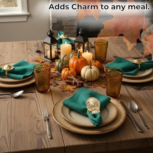 Alpha Living Home Turkey Napkin Rings, Metal Gold Set of 12