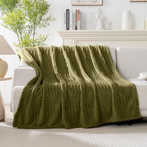 60x80 Inch Green Twin Blanket - Soft & Fluffy Fleece, Cute & Aesthetic, Perfect for Sofa, Couch, Chair, Bed, Living