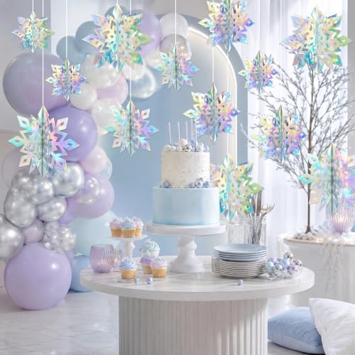 Paper Christmas Snowflake Hanging Decorations Indoor, Iridescent, 15Pcs