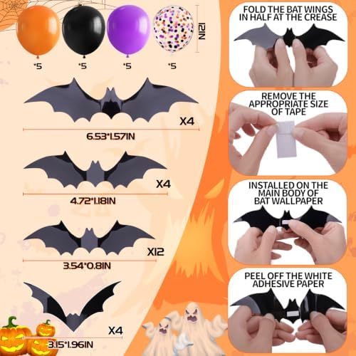 Halloween Party Decorations, 73PCs Halloween Decorations Indoor Set Including HAPPY HALLOWEEN Banner Bat Stickers Hanging Garland Swirl Streamers Fringe Curtains BOO Balloons for Classroom Home Decor