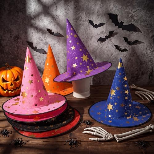 Newcotte 16 Pieces Witch Hats Halloween Costumes for Women Men Modern Witch Hats Fancy Dress Party Decorations