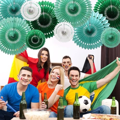 Green Decorations for Party Green White Honeycomb Paper Fans Set
