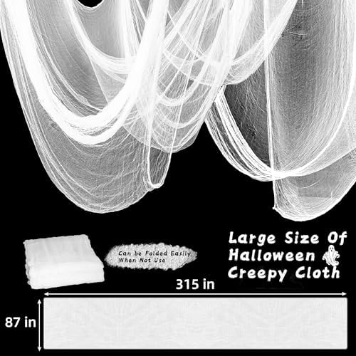 Xgunion Creepy Cloth - 315x87 inch Spooky Gauze for Halloween Party Supplies, Indoor/Outdoor Haunted Houses (White)