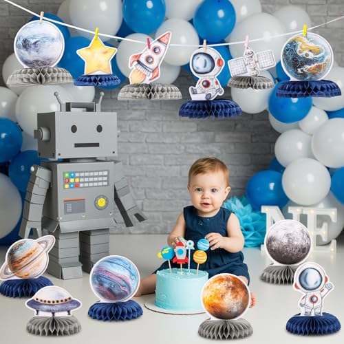 12 PCS Space Theme Party Decorations Outer Space Honeycomb Centerpieces
