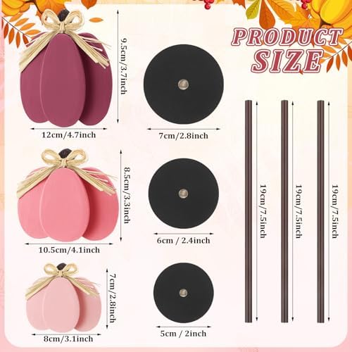 Thyle 3 Pcs Fall Pumpkin Decor, Wooden, Pink