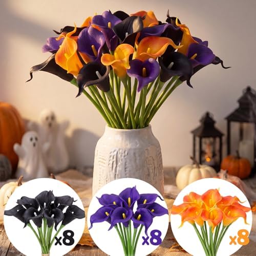 Hoteam 24 Pcs Halloween&Fall Flower Picks 14", Black.Orange,Purple
