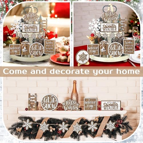 FairySandy Winter Tiered Tray Decor Winter Snowman Snowflakes