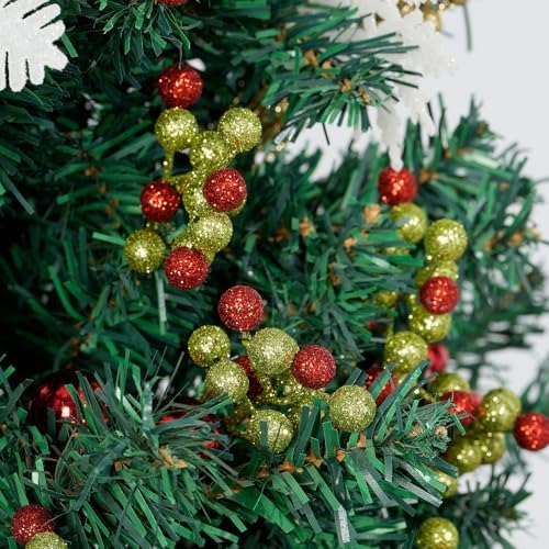 Fangoo 20 Pack 7 Inch Artificial Green Red Berry Picks for Christmas Tree Burgundy Green Red Berries Stems Holly Berry Branches Ornaments Wreath Crafts Wedding Holiday Season Winter Home Decor