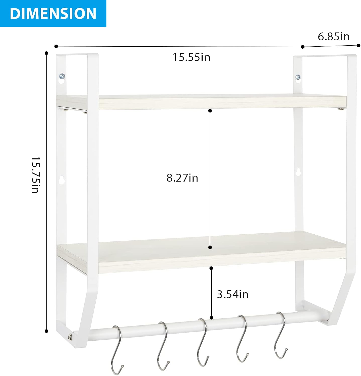OYEAL Bathroom Shelf with Towel Bar Wall Mounted | Towel RaRustic Towel Shelf for Bathroom with 5 Hooks, 2 Tier Shelf