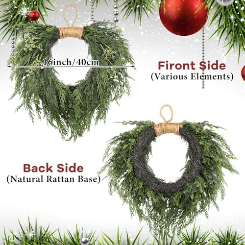 Suncalla Christmas Norfolk Pine Wreath 16" for Front Door Christmas Wreath