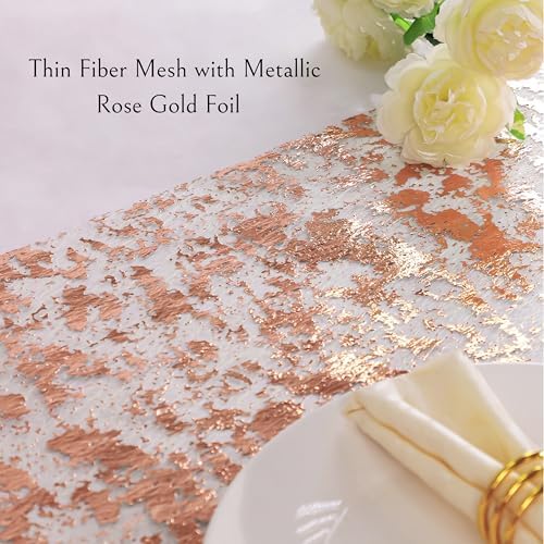 Snowkingdom 2 Pieces Rose Gold Table Runner 11"x108" Glitter Sequin Metallic Pink Thin Mesh Runner Sparkly Table Decorations for Wedding, Bridal Shower, Baby Shower Birthday Party