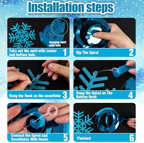 Snowflake Decorations, Christmas Hanging Decor, 30 Glitter Snowflake Swirls
