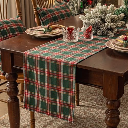 Softalker Christmas Checkered Tartan Table Runner, Green, 13 x 48 Inch
