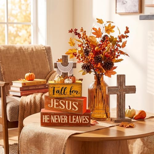 Lineshading 4 Pcs Fall Decoration For Home Fall Religious Wooden Signs