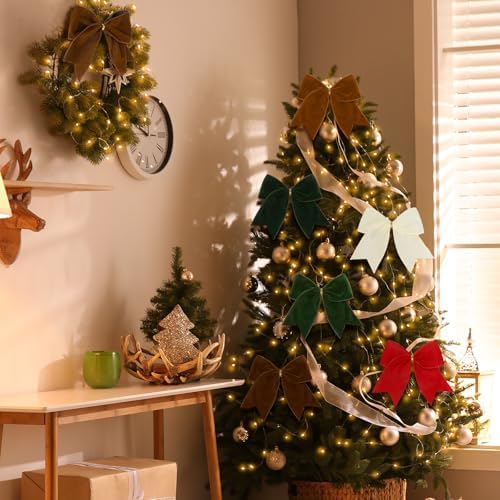 Janinka 12 Pcs 6 Inch Christmas Velvet Bows for Wreath, Retro Multicolor