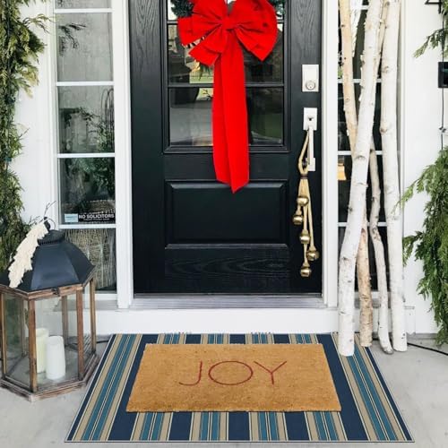 Front Door Mat Outside Entrance, 2x3 Navy Blue Coastal Striped Rug