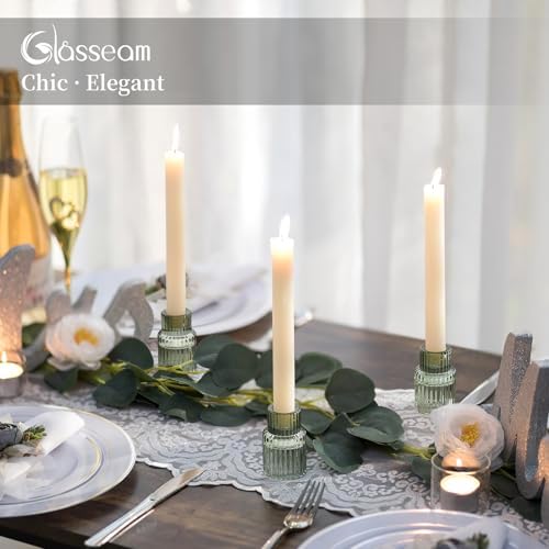 Glasseam Glass Candlestick Holders Bulk: 10 Pcs Vintage Green for Christmas