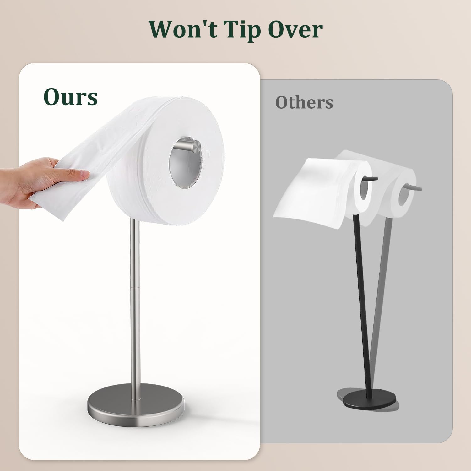 Brushed Nickel Toilet Paper Holder Stand Free Standing Tissue Roll Holder | Freestanding Toilet Paper Stand Storage for