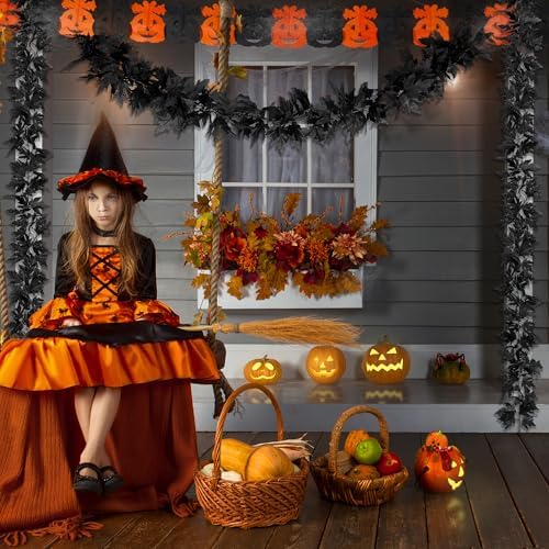 4Pack 23.6FT Black Maple Leaf Fall Garland for Halloween Thanksgiving Decor