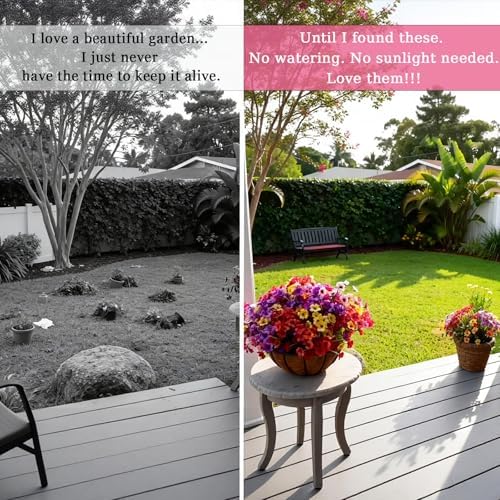 24PCS Fake Flowers Outdoor, UV Resistant Artificial Silk Flowers
