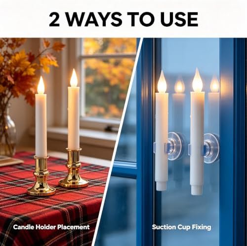 Window Candles Battery Operated with 6H On/18H Off Timer, 4PK