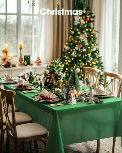 Pureegg Plastic Table Cloth Disposable 10 Pack, 54 x 108 Inch Table Cloths, St Patricks Day, Christmas Decorations, Tablecloths, Rectangle, Forest, Plastic Cover, Leakproof & Sturdy, Green