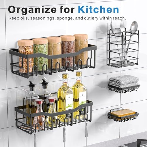 EUDELE Adhesive Shower Caddy, 5 Pack Rustproof Stainless Steel Bath Organizers With Large Capacity, No Drilling Shelves