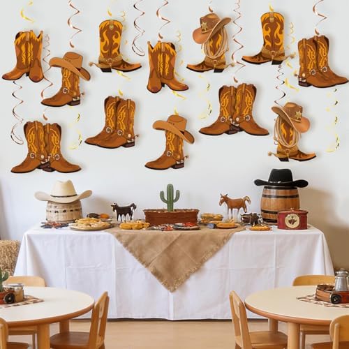 West Cowboy Hanging Swirls, 30Pcs Western Cowboy Boot Ceiling Streamers Cowgirl Hanging Decorations for Wild West Themed Party Supplies