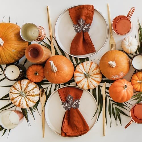 Roshtia 12 Pcs Wooden Fall Napkin Rings Thanksgiving, Maple Leaf